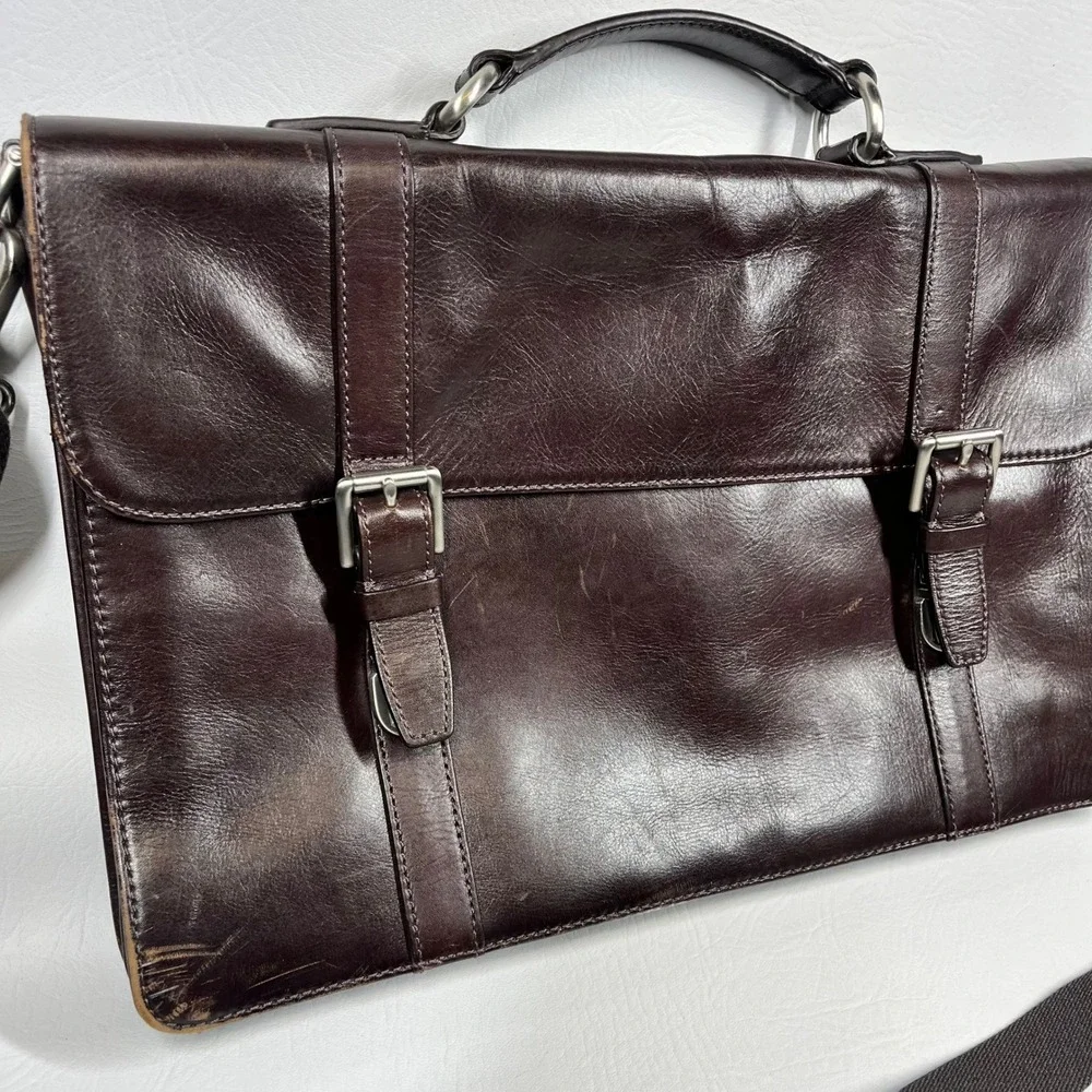 Fossil Mens Dark Brown Leather Messenger Bag Briefcase Laptop Satchel MBG9044